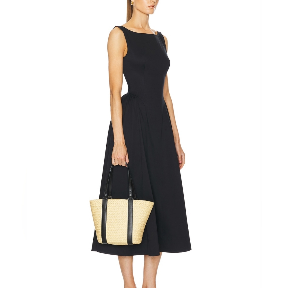 Helsa Stretch Cotton Sateen Midi Dress in Black - Picture 2 of 12